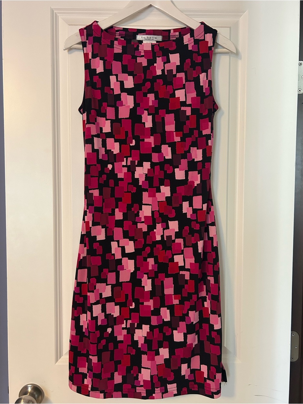 La Belle Pink & Black Geo Block Print Sleeveless Dress
